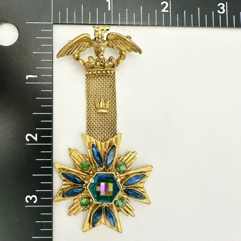 Vintage Florenza Military Style Maltese  Cross Gold Tone Brooch Pin